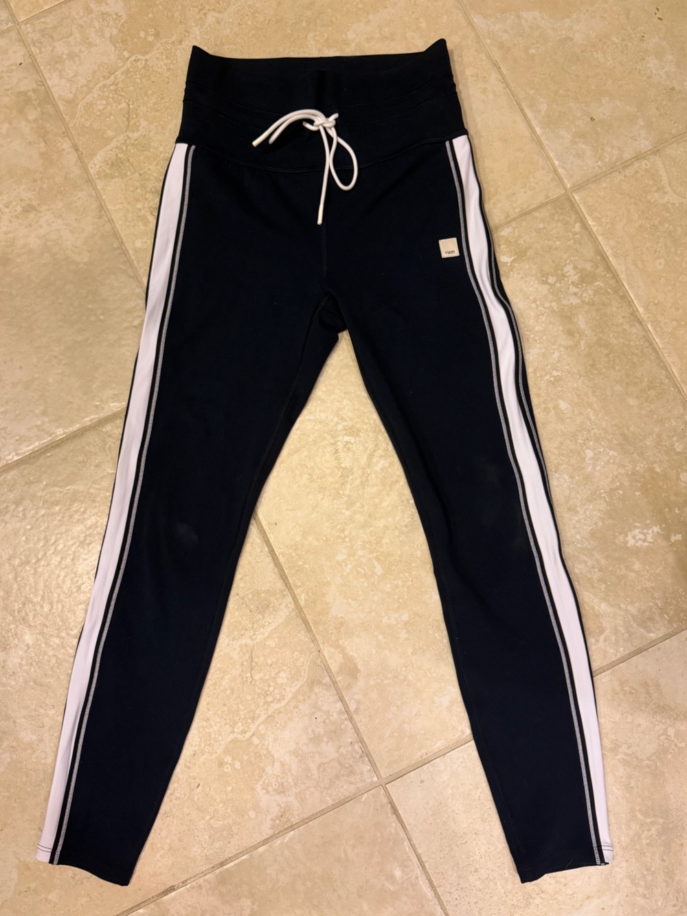 Vuori Navy Daily Legging Pants with White Side Stripes